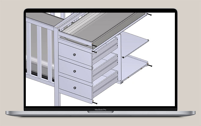 BILT process CAD drawing of crib on MacBook Pro