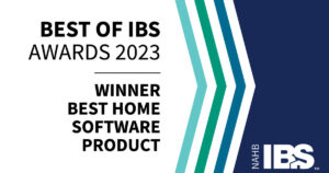 Official navy and blue badge of the Best of IBS Awards for Best Home Software Product of 2023